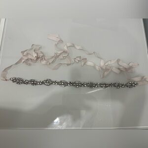 Monique Lhuillier Silver and Blush Belt